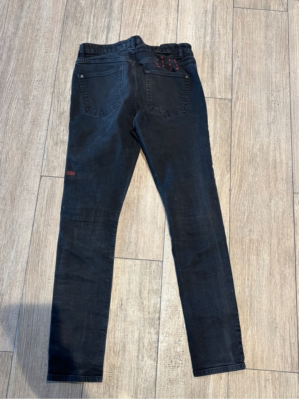 Ksubi Men's Black Slim Jeans with Red Stitch Accents